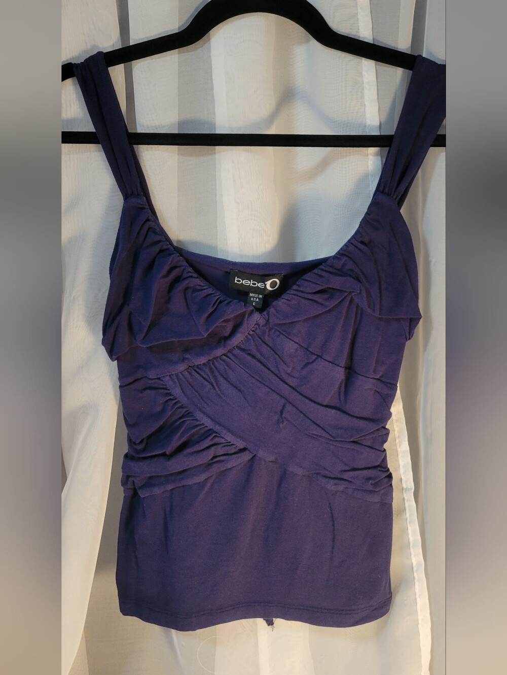 bebe Bluish-Purple Ruched Tank Top